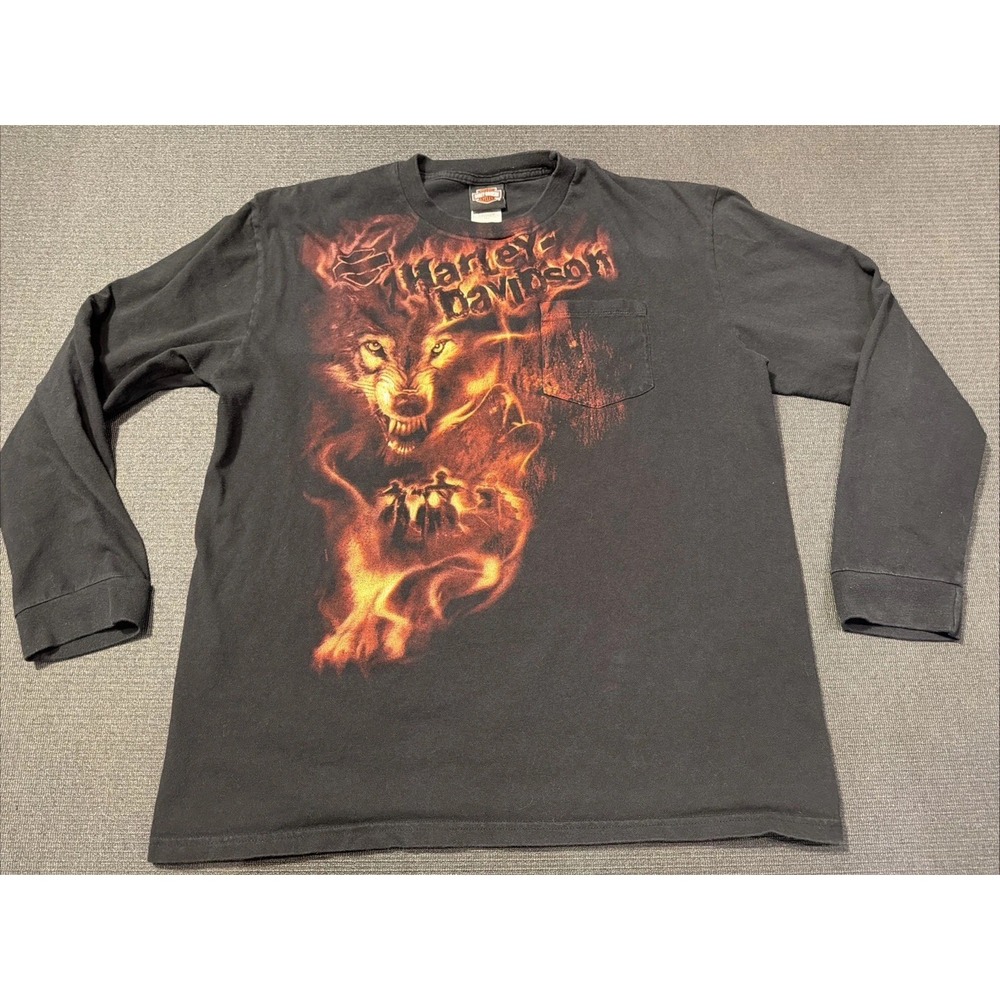 VINTAGE HARLEY DAVIDSON WOLF LONG SLEEVE‎ TEE SHIRT 2009 XL